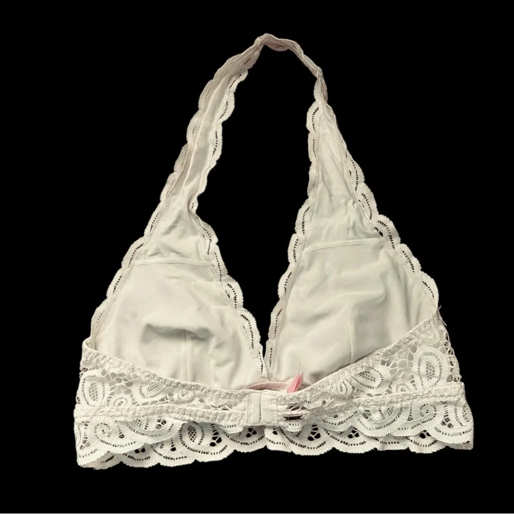 Victoria’s Secret PINK White Lace Halter Bralette Size L EUC - Picture 2 of 11
